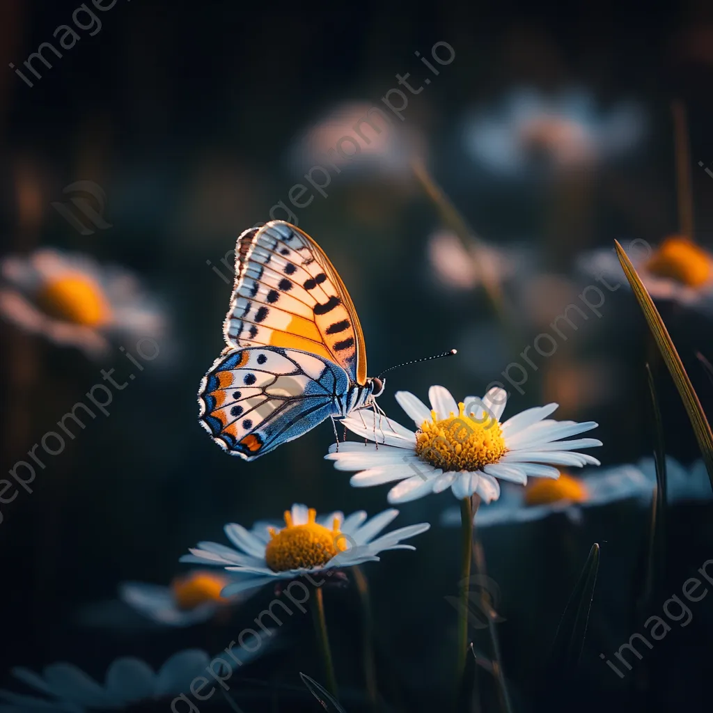 Butterfly on a daisy in a sunlit flower garden. - Image 4