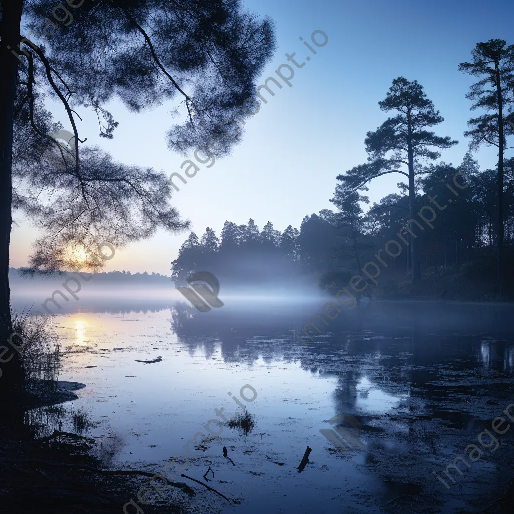 Misty lakeside scene at twilight - Image 3