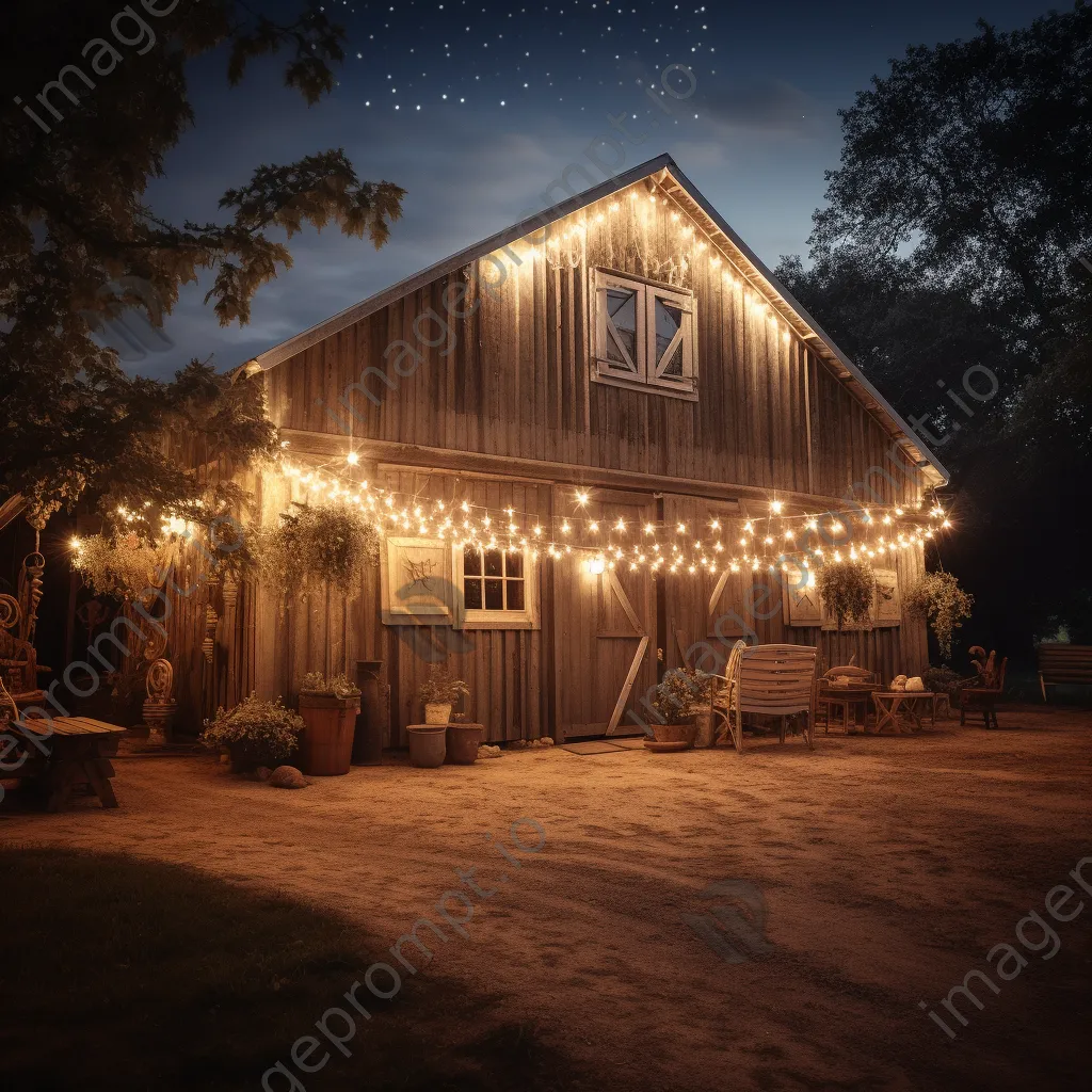 Whimsical barn decorated with fairy lights - Image 2