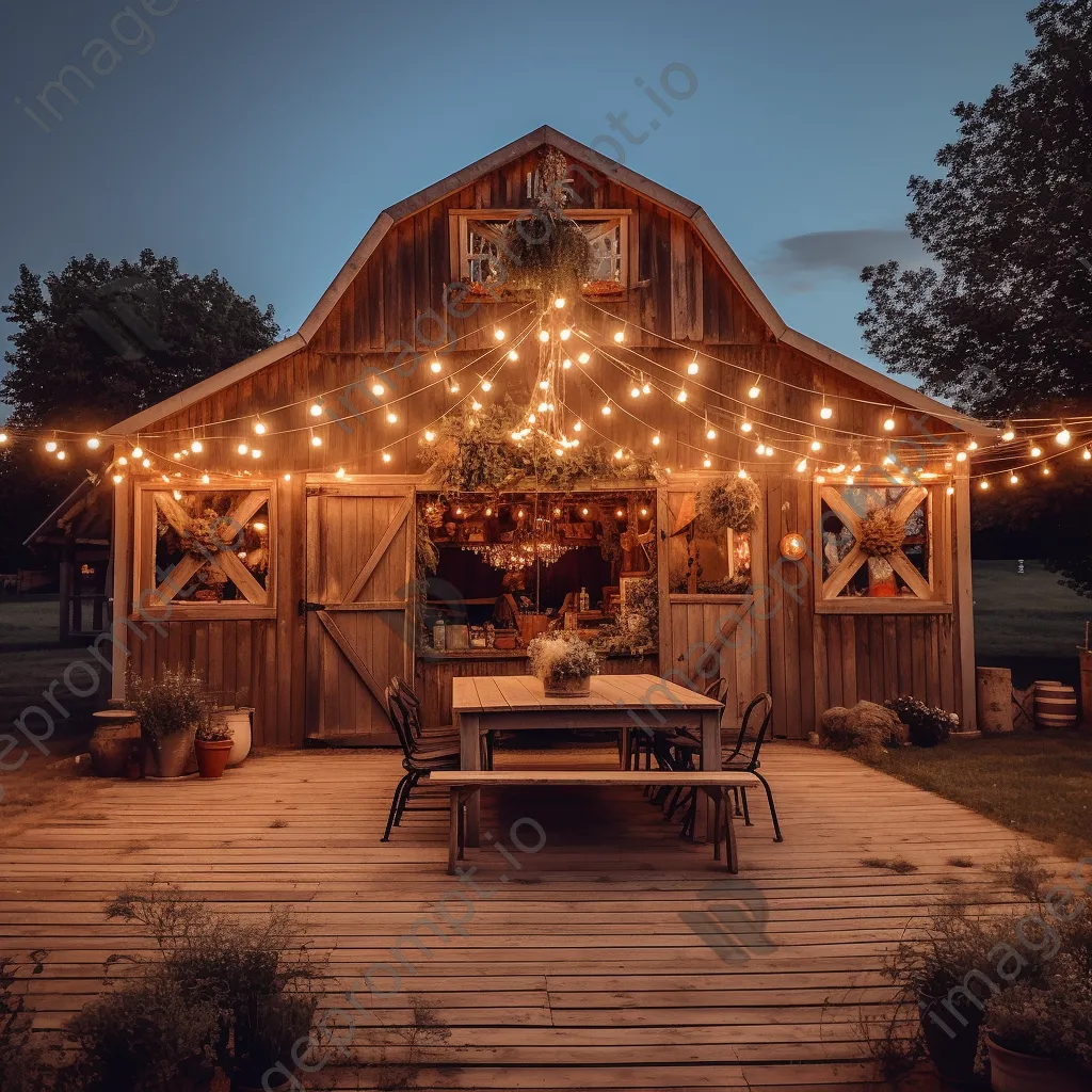 Whimsical barn decorated with fairy lights - Image 3