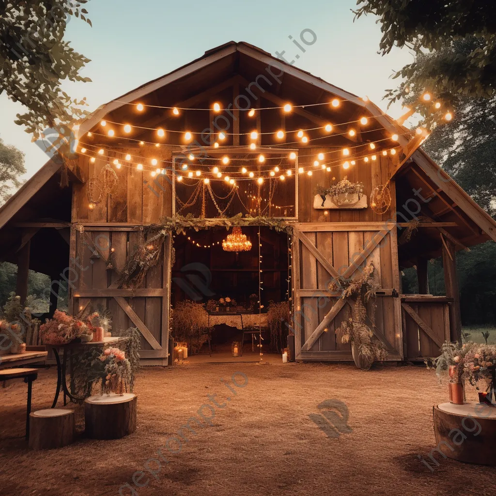 Whimsical barn decorated with fairy lights - Image 4