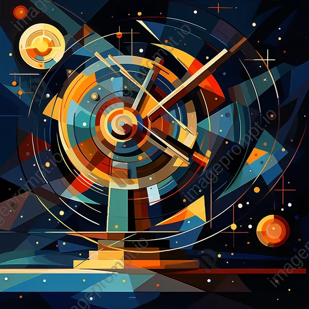 Cubist interpretation of an astrolabe navigation instrument against a starry sky - Image 3