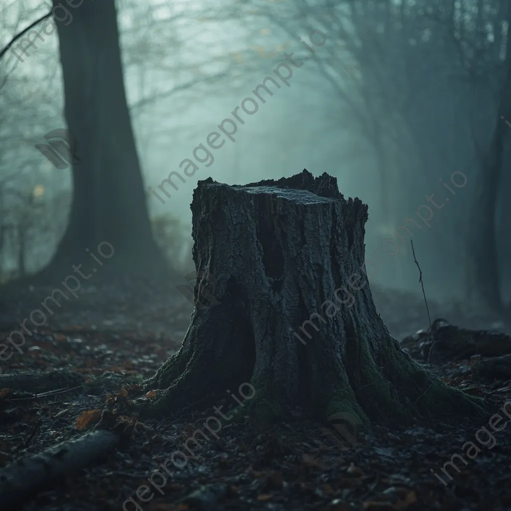 Ancient tree stump in a foggy woodland with soft light - Image 3