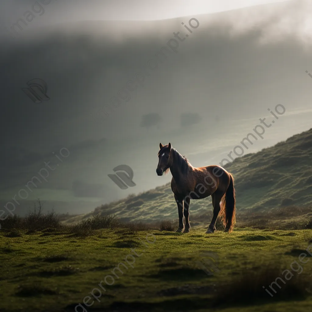 Lone horse on a misty hillside - Image 2