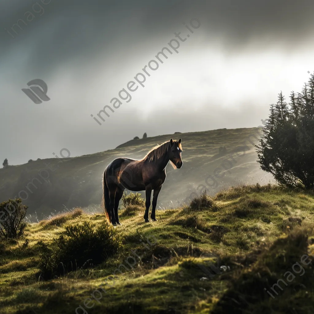 Lone horse on a misty hillside - Image 3