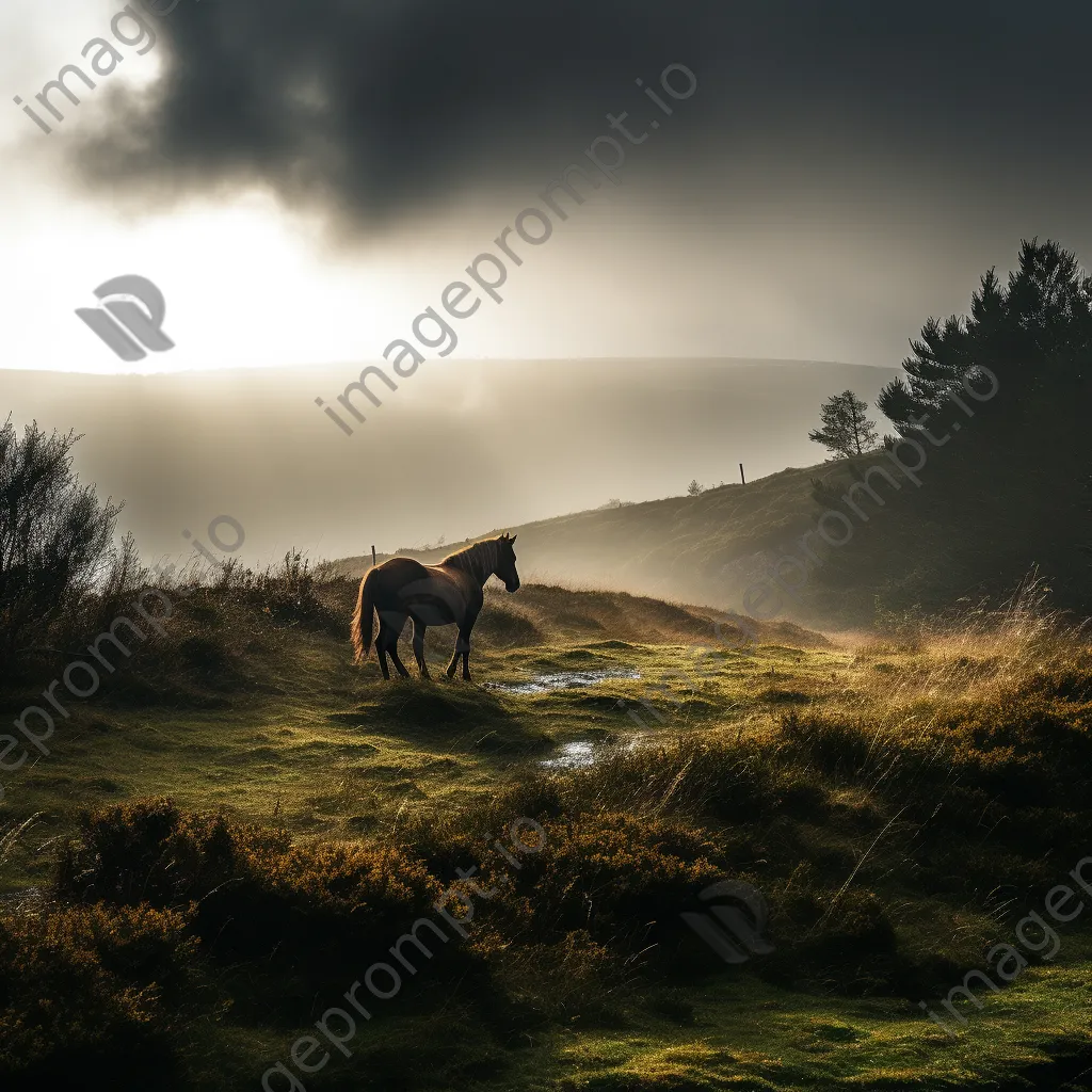 Lone horse on a misty hillside - Image 4