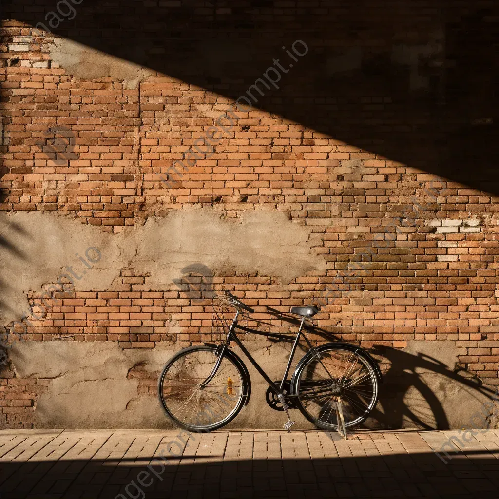 Black and white vintage bicycle against brick wall with shadows - Image 2