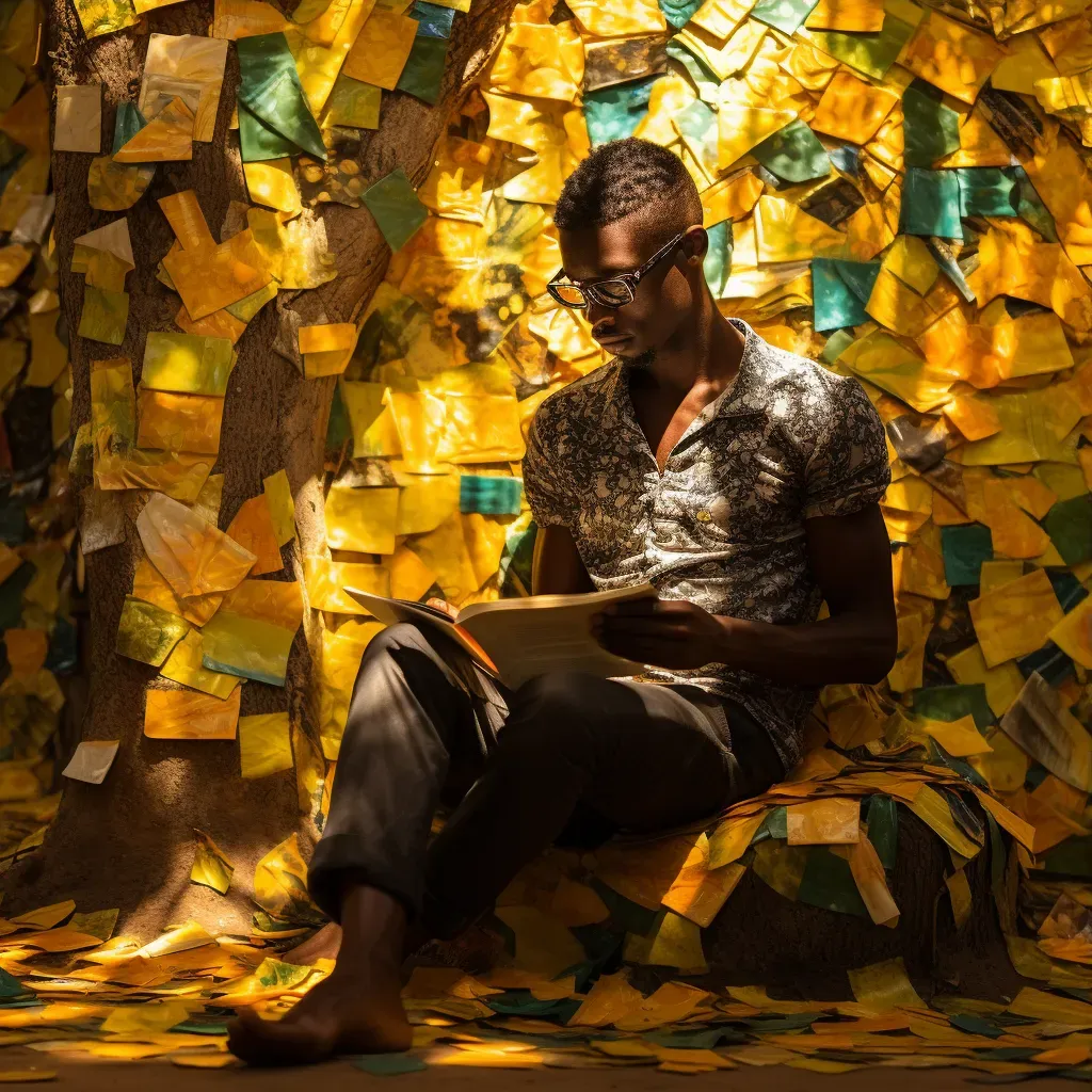 Image of man reading book under tree with sunlight - Image 3