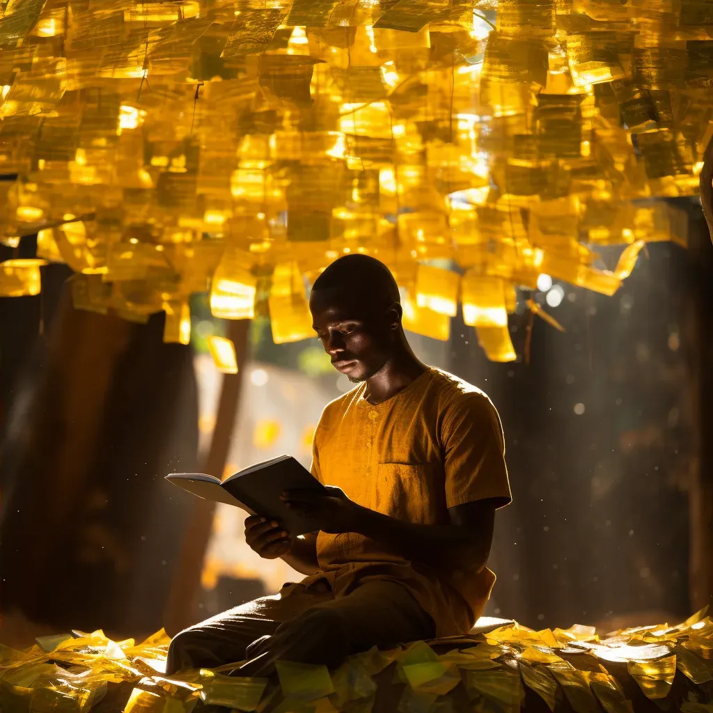 Image of man reading book under tree with sunlight - Image 4