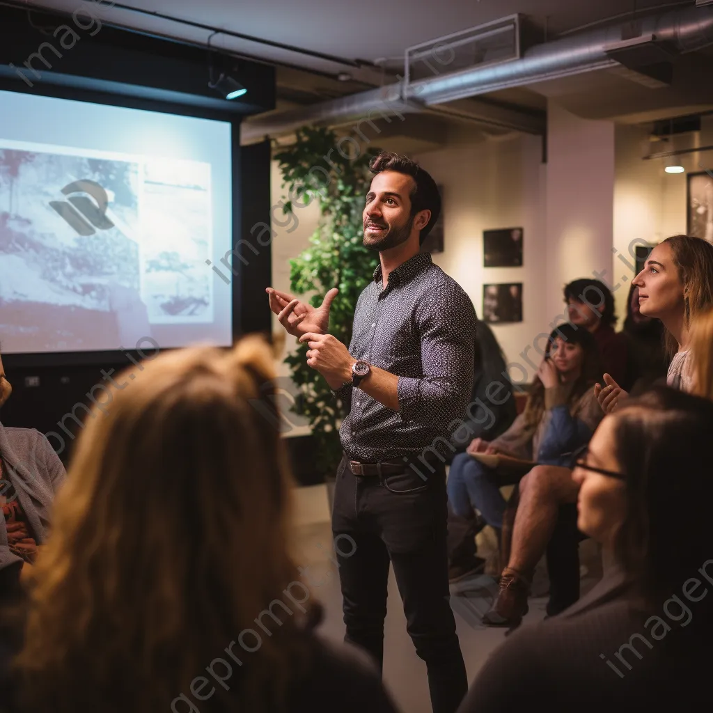 Professional presenting ideas on projector to an attentive audience - Image 4