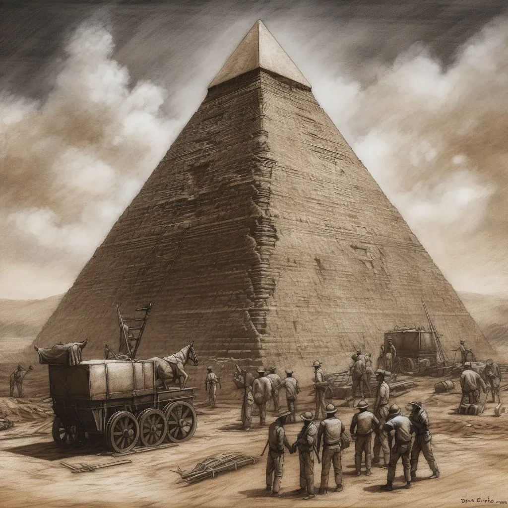 Construction scene of the Great Pyramid of Giza with laborers and the Pharaoh - Image 3