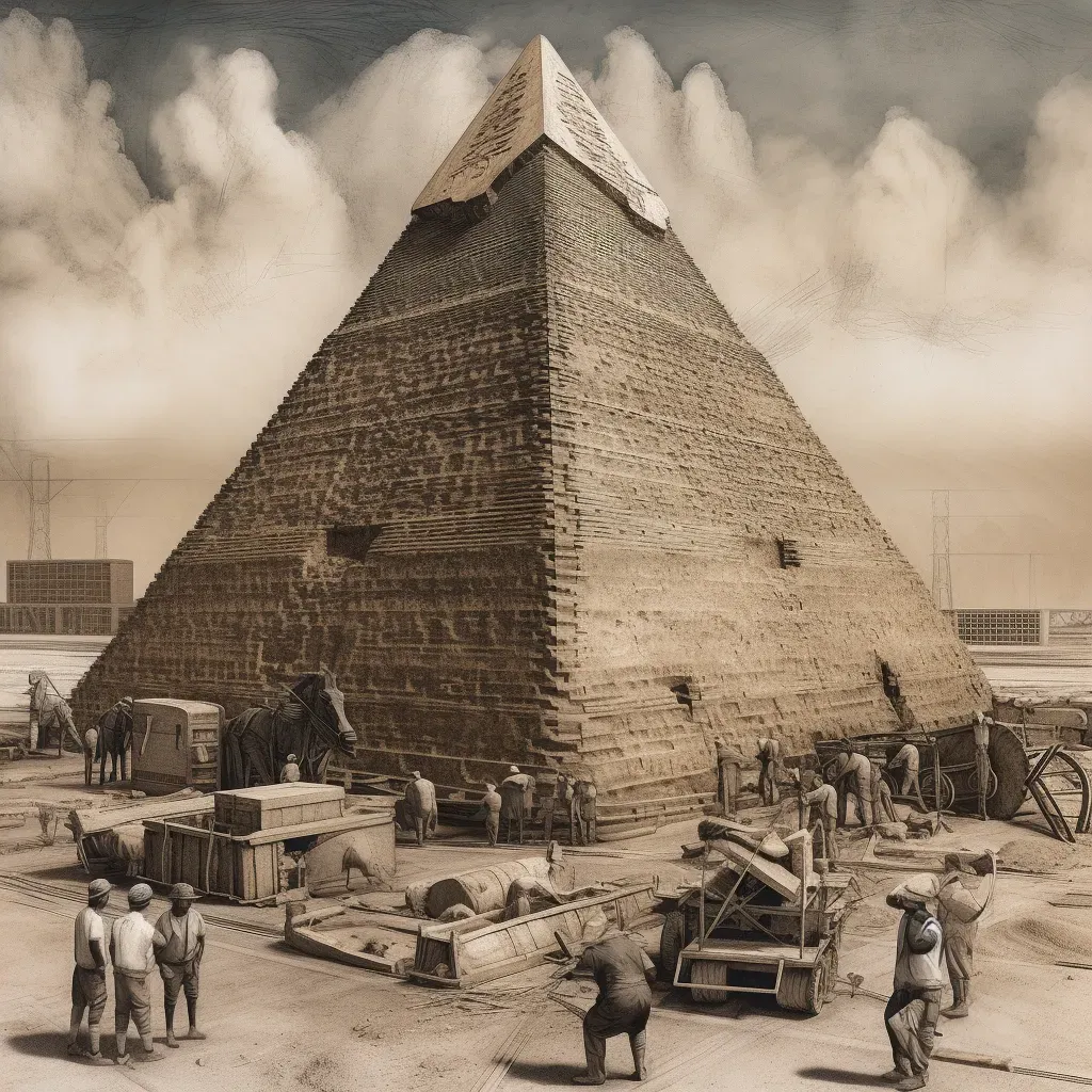 Construction scene of the Great Pyramid of Giza with laborers and the Pharaoh - Image 4