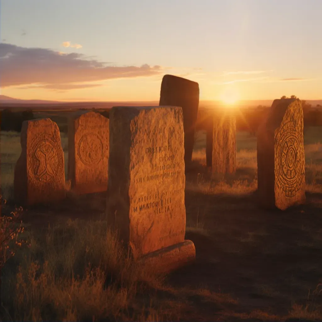 Image of ancient stone tablets with engraved prophecies under the light of a setting sun - Image 2