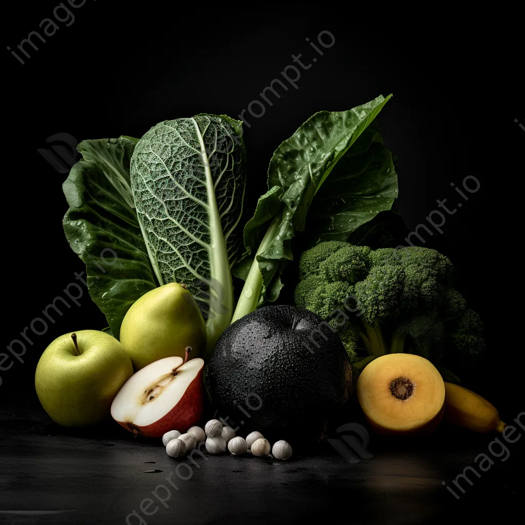 Still life arrangement of fruit in black and white high contrast - Image 1