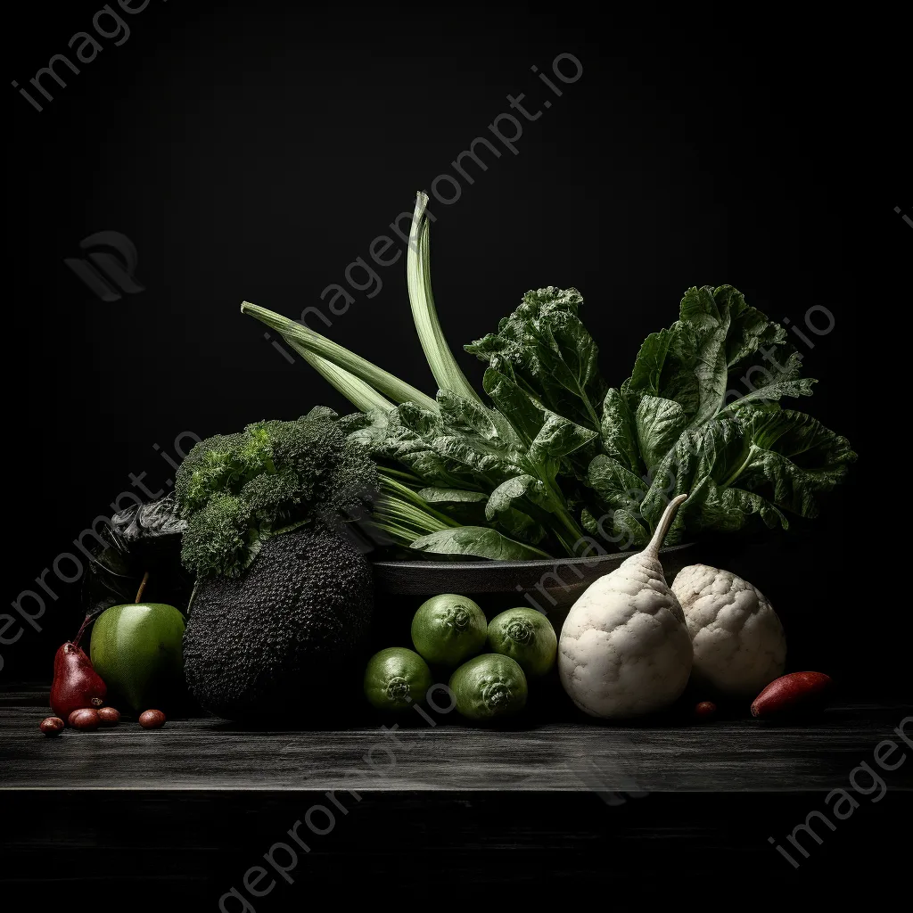 Still life arrangement of fruit in black and white high contrast - Image 2