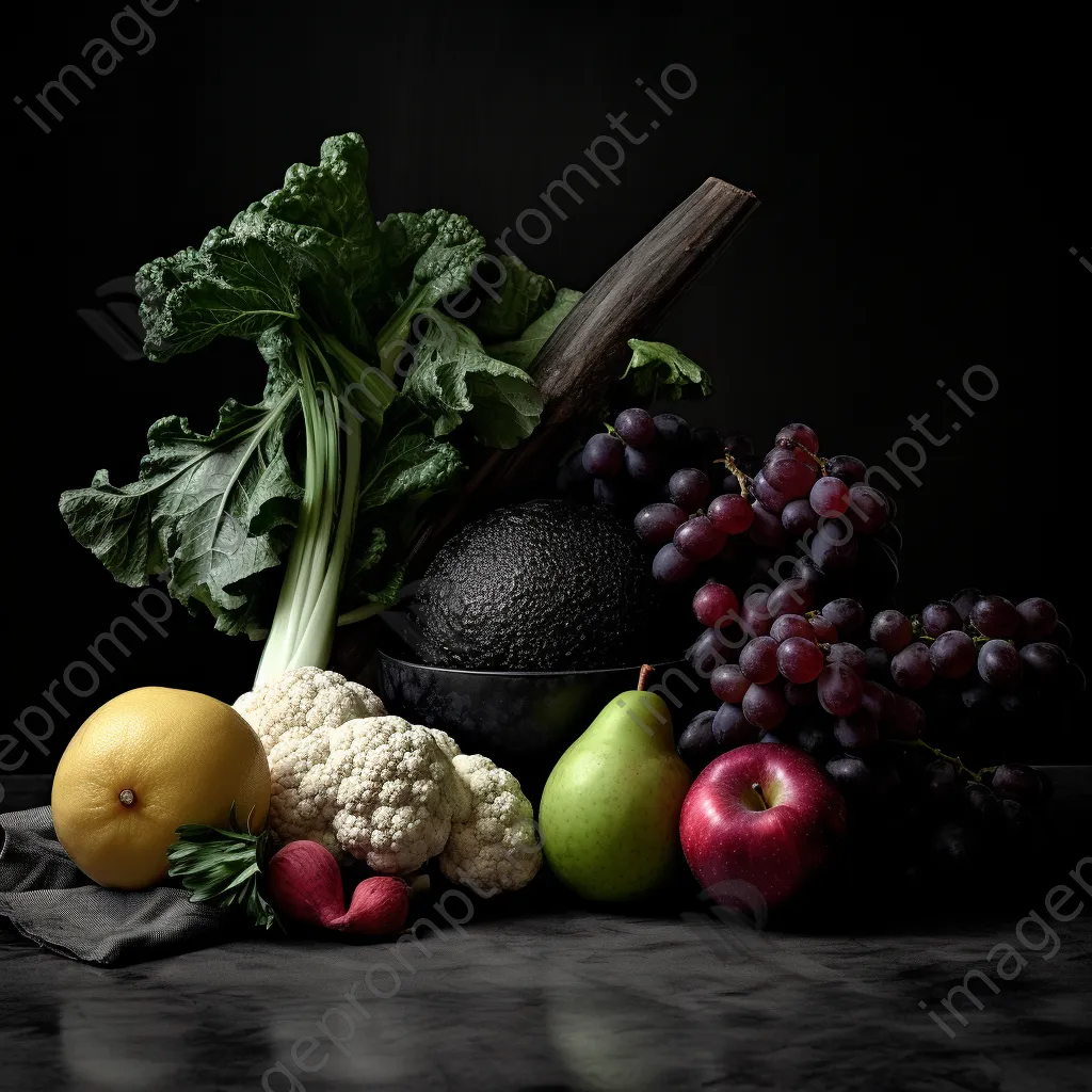 Still life arrangement of fruit in black and white high contrast - Image 3