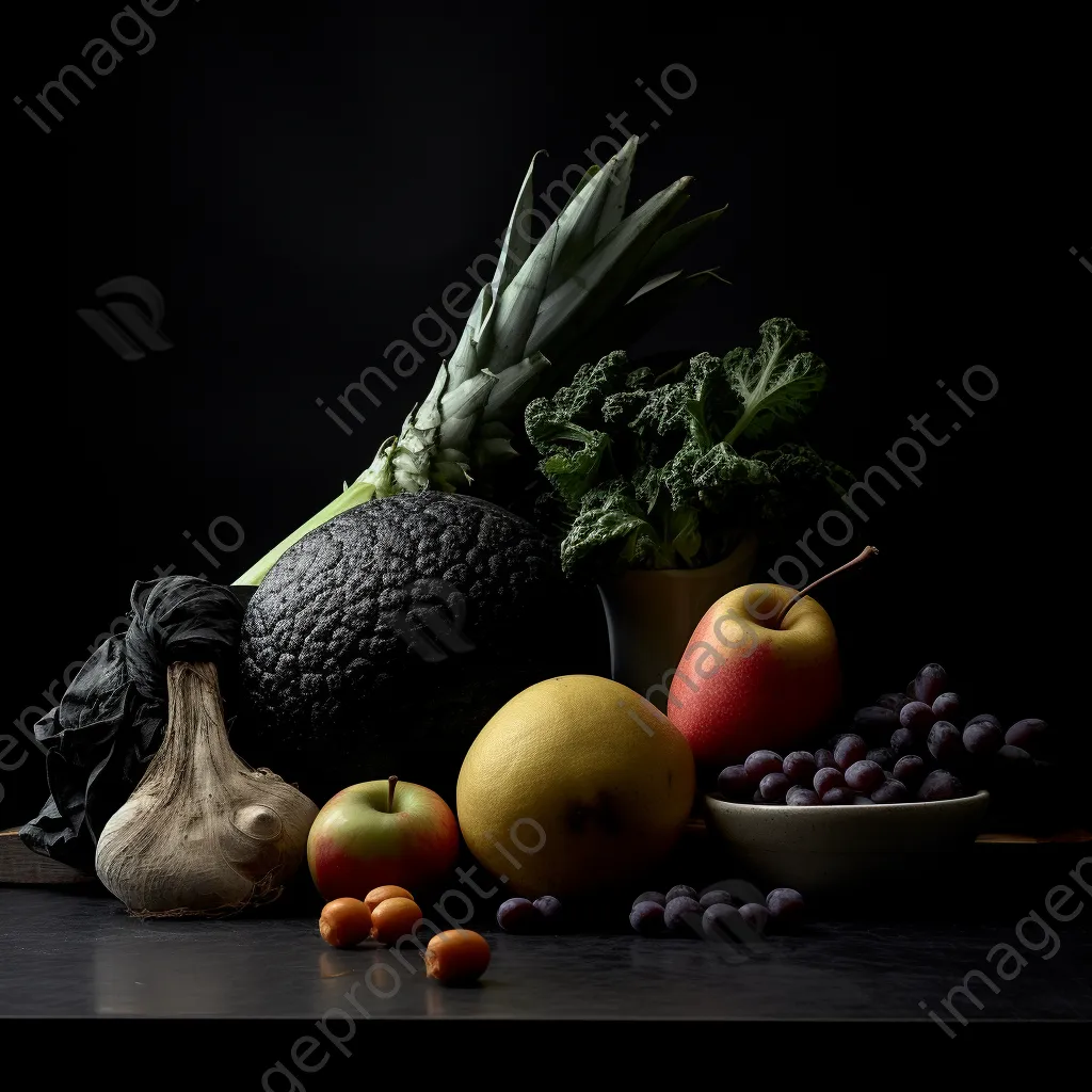 Still life arrangement of fruit in black and white high contrast - Image 4