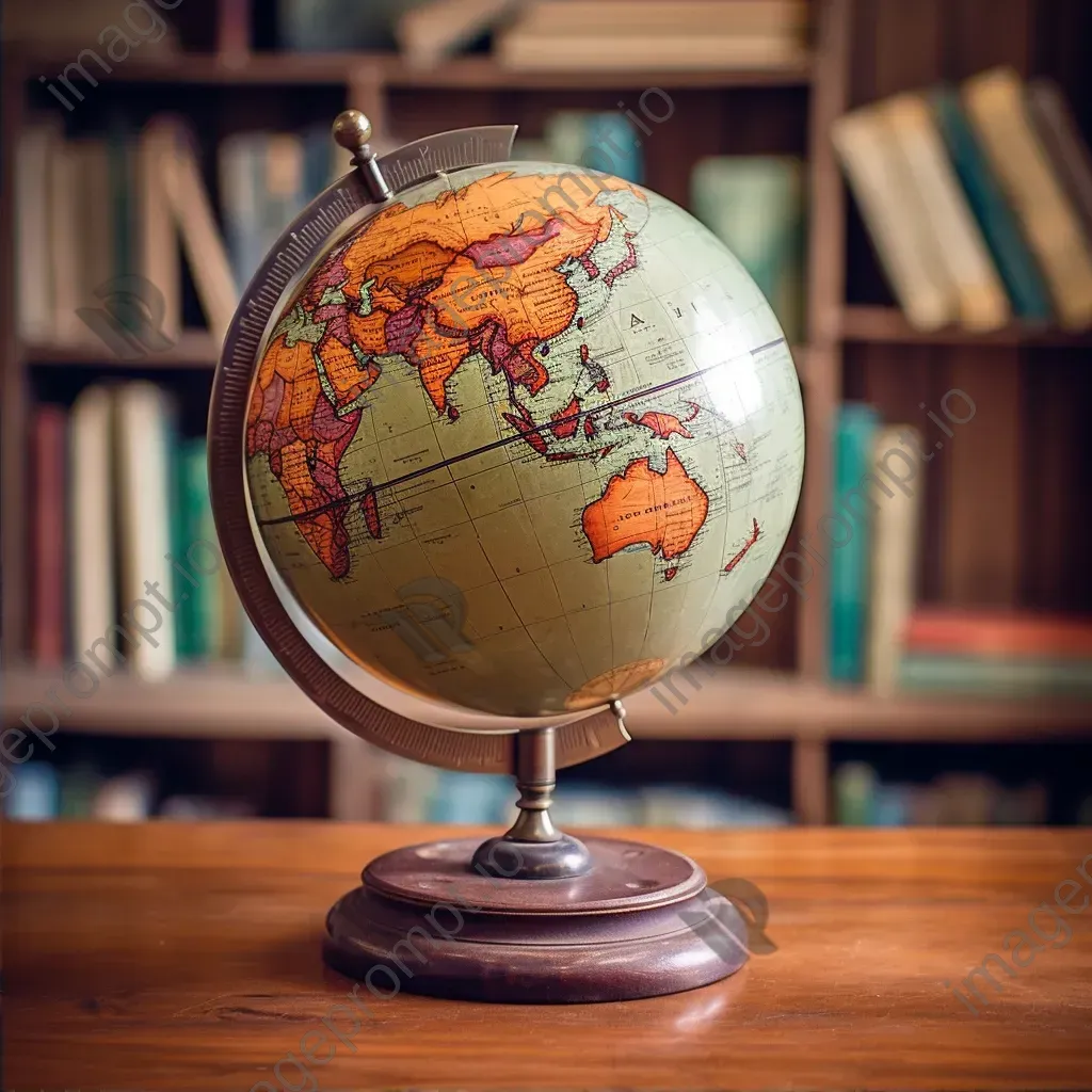 Vintage world globe on wooden desk - Image 2