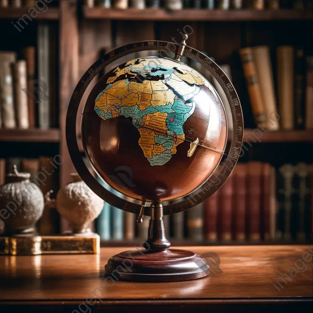 Vintage world globe on wooden desk - Image 3
