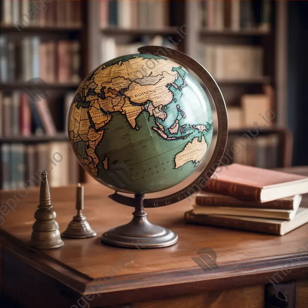 Vintage world globe on wooden desk - Image 4