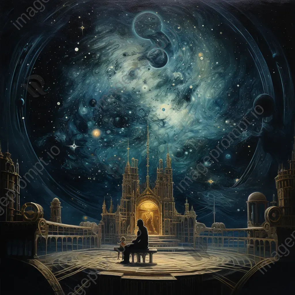 Oil painted steampunk-style cosmic observatory against the backdrop of a starry nebula - Image 2