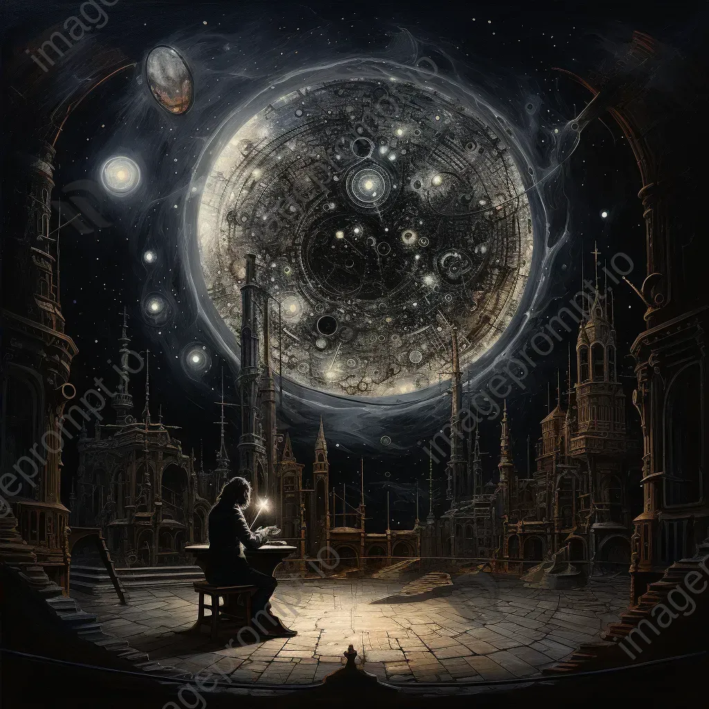 Oil painted steampunk-style cosmic observatory against the backdrop of a starry nebula - Image 4