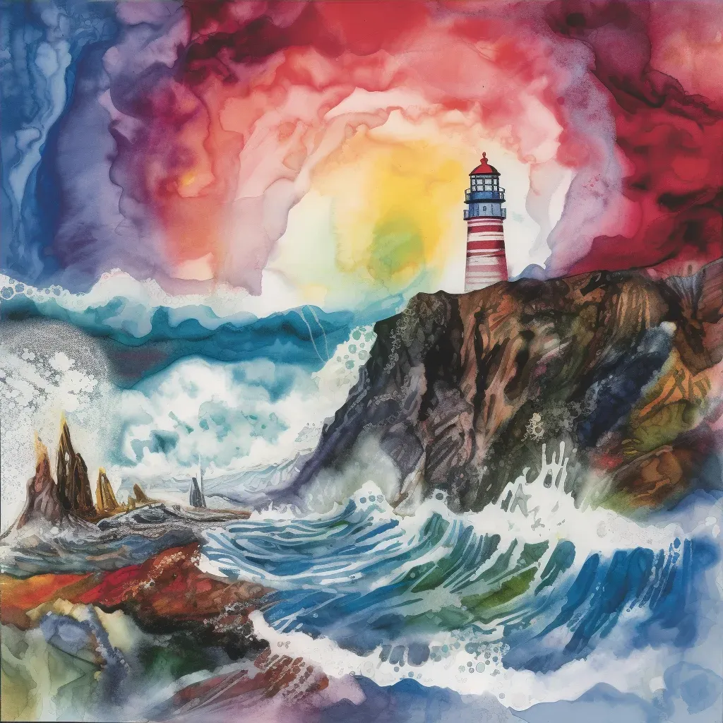 Rugged Coastline with Crashing Waves and Lighthouse