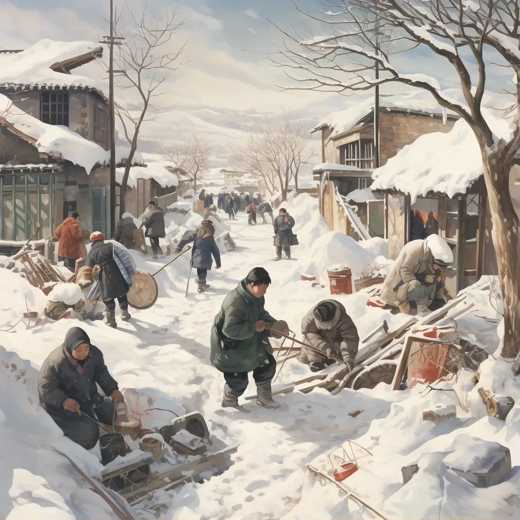 Community clearing paths after a blizzard - Image 1