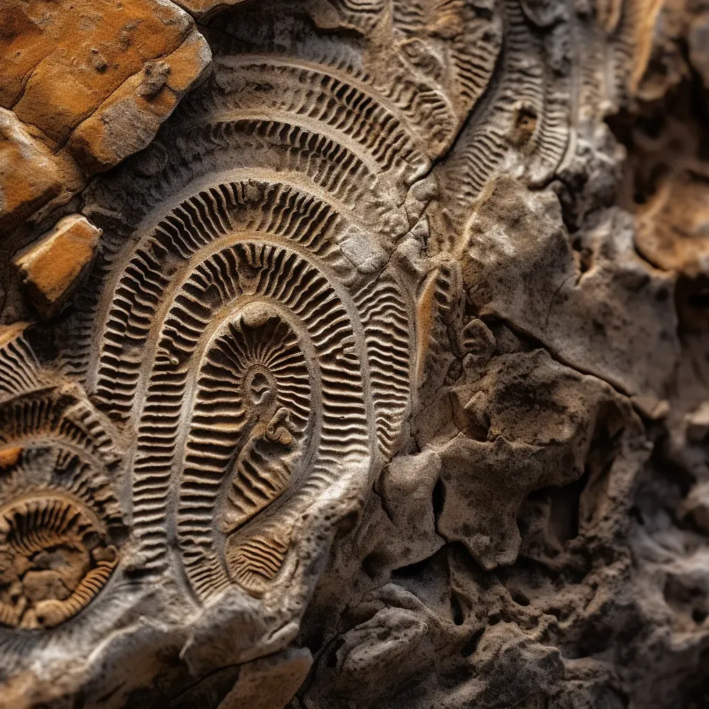 Extreme close-up of intricate patterns on ancient fossil in rock - Image 2