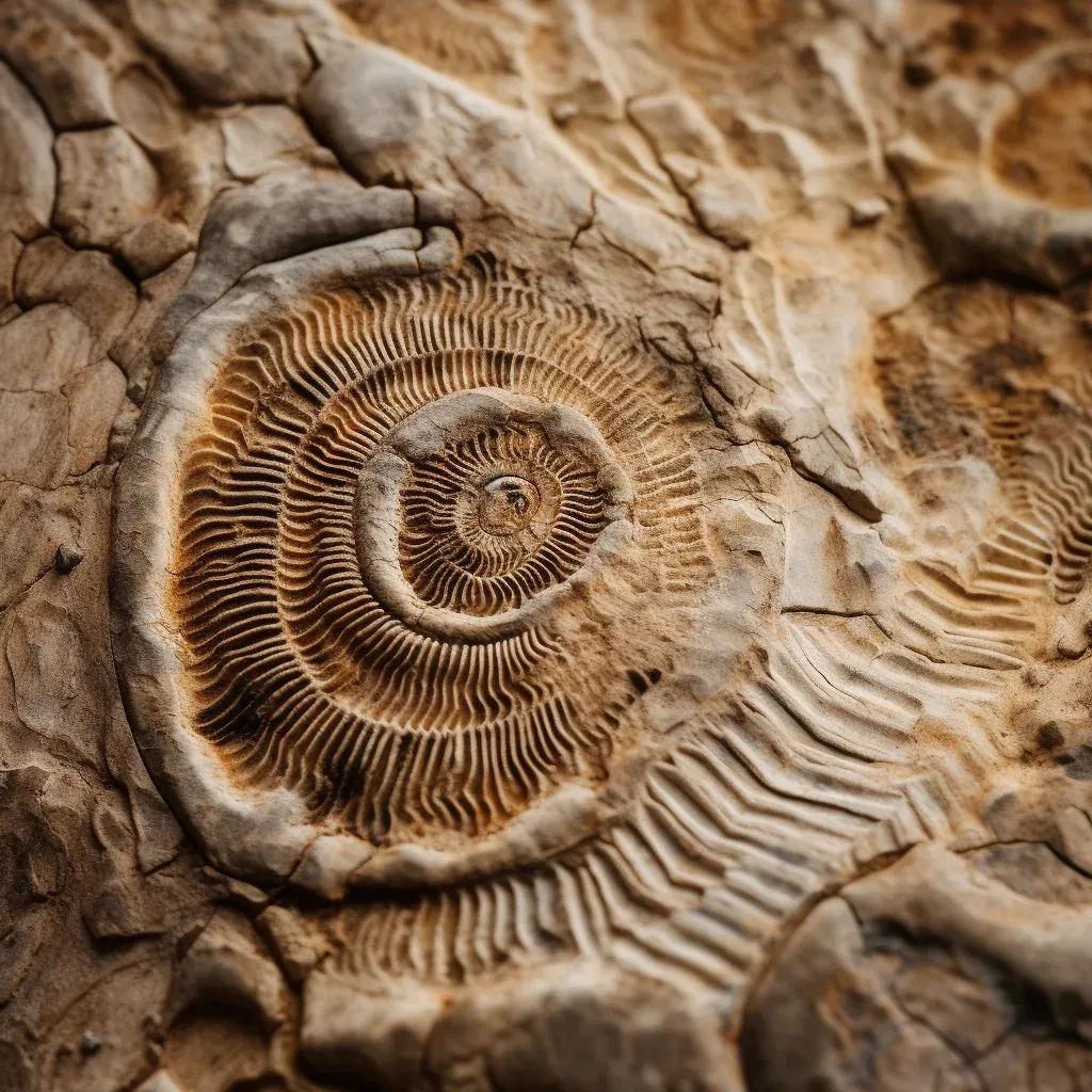 Extreme close-up of intricate patterns on ancient fossil in rock - Image 3