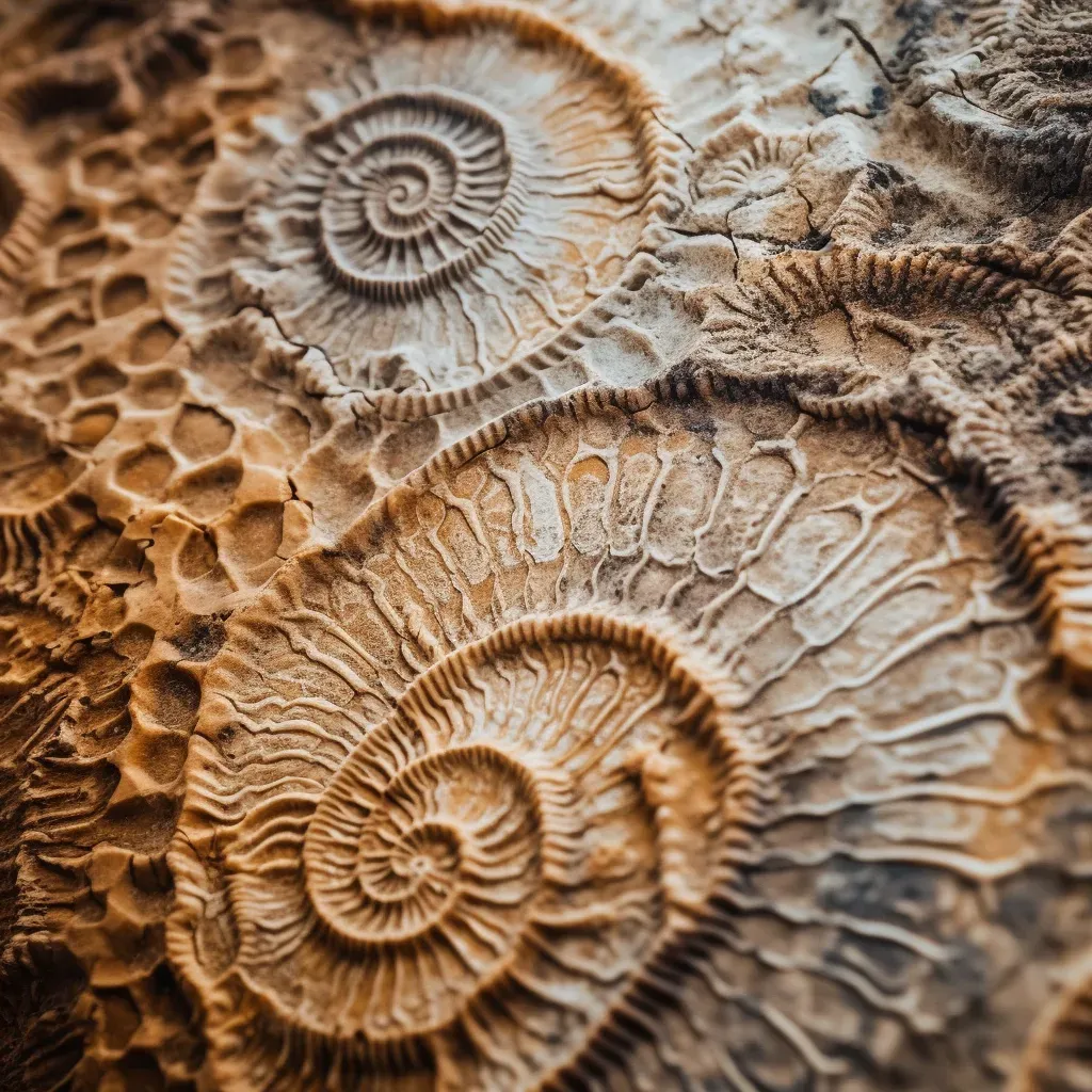 Extreme close-up of intricate patterns on ancient fossil in rock - Image 4