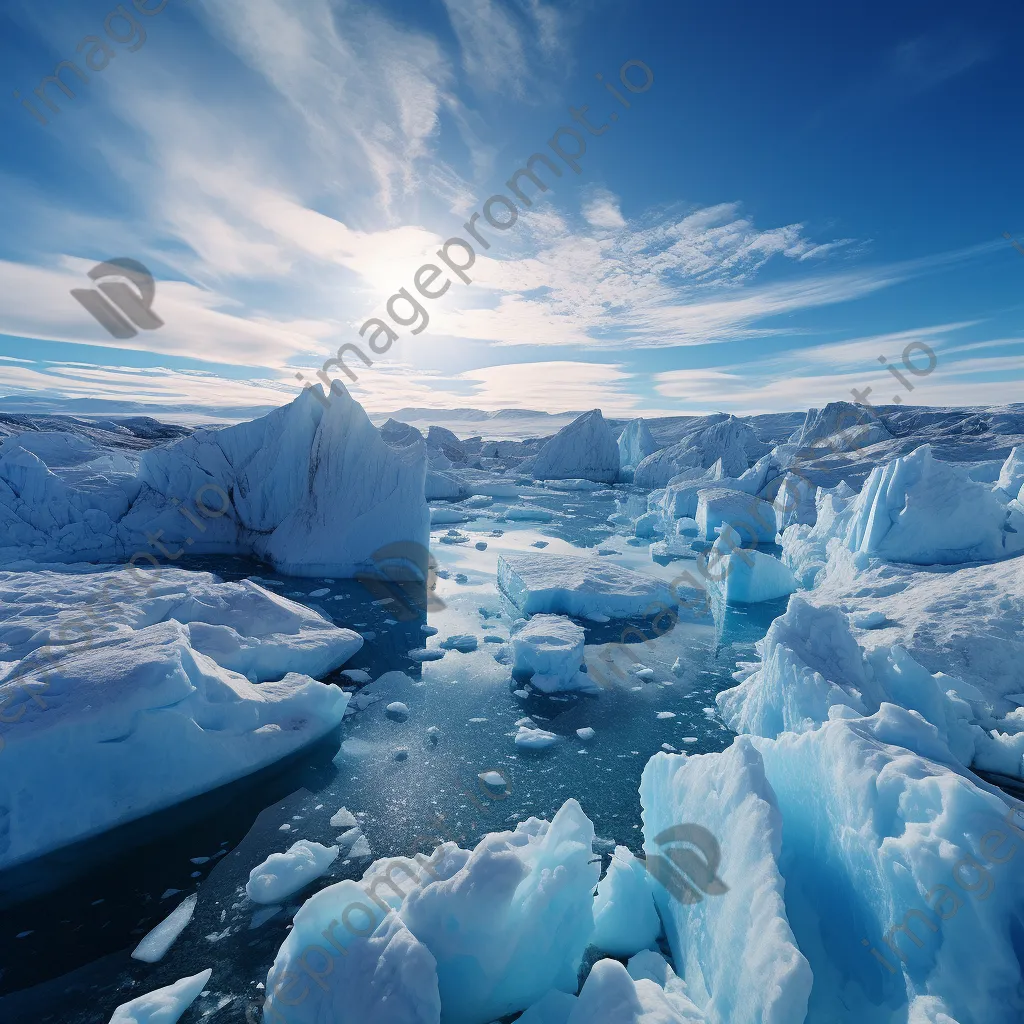 Aerial view of a glacier with icebergs in a serene blue sea - Image 4