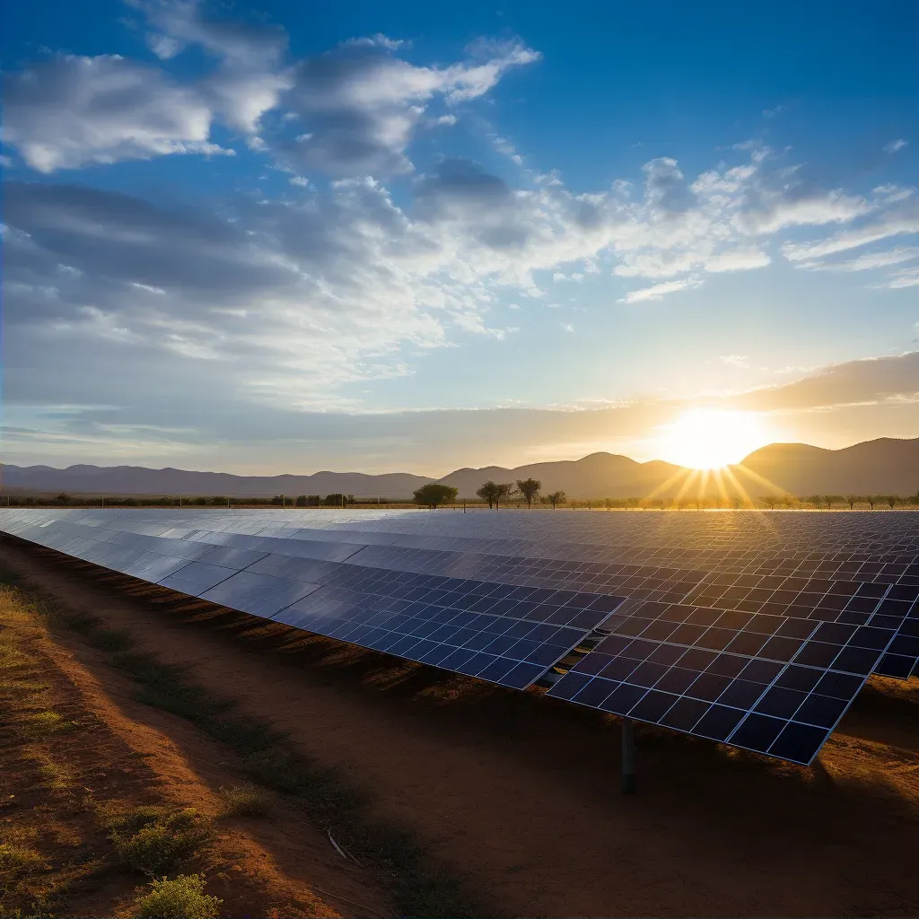 Solar energy farm with photovoltaic panels under sunlight - Image 2