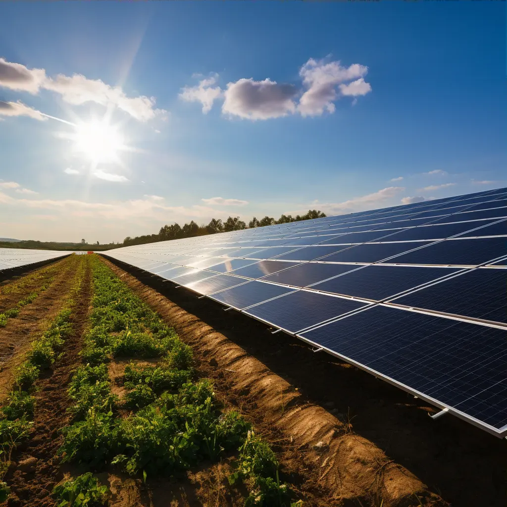 Solar energy farm with photovoltaic panels under sunlight - Image 3