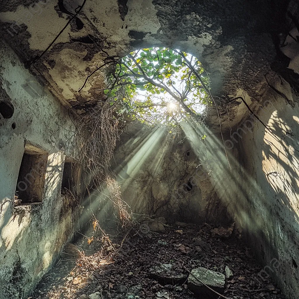 Abandoned root cellar with vines and sunlight. - Image 4