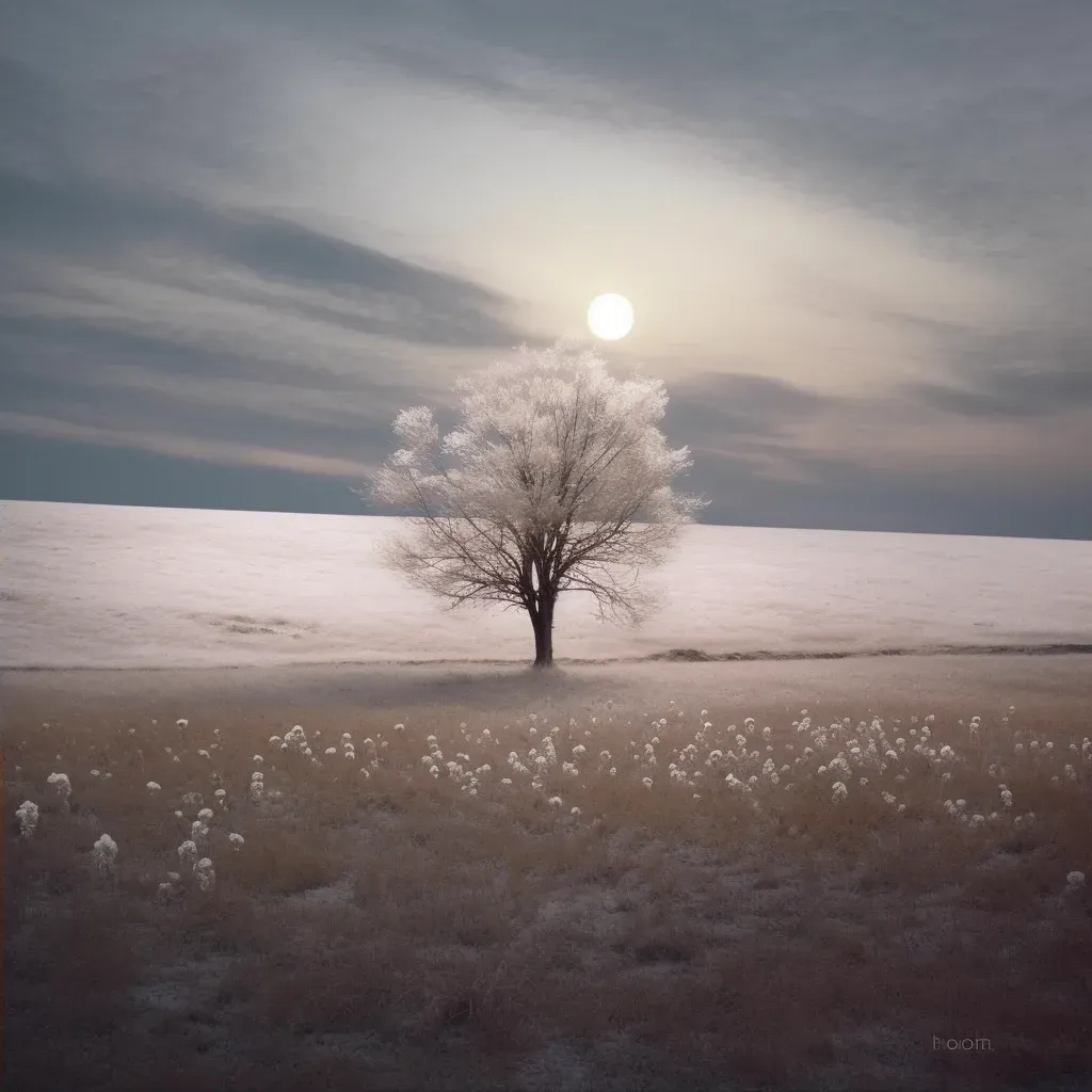 Moonlit meadow with lone tree under full moon - Image 2