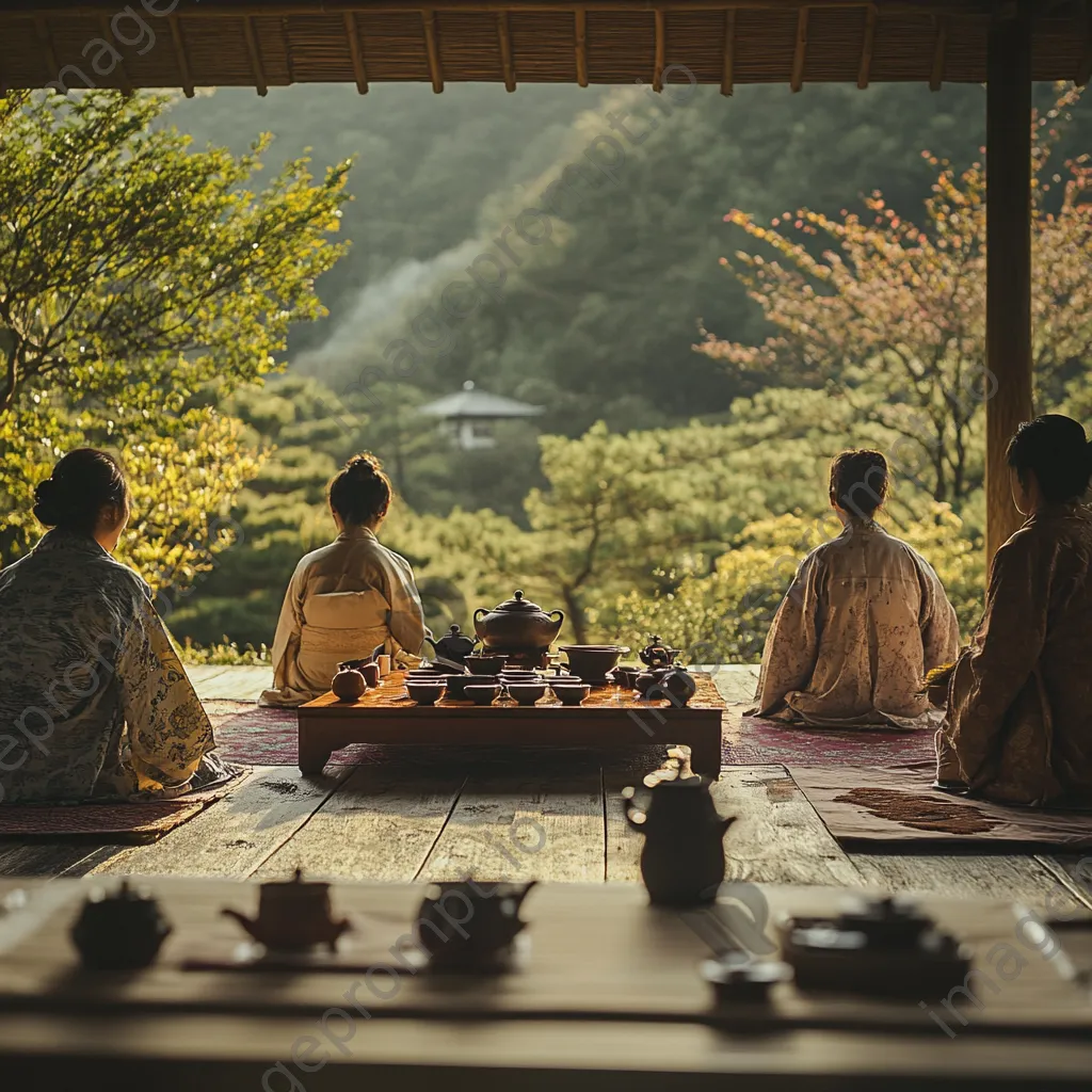 Participants holding a traditional tea ceremony outdoors - Image 1