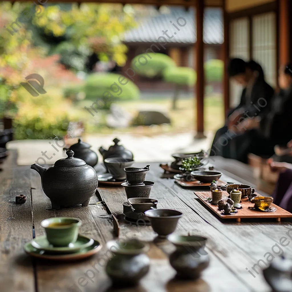 Participants holding a traditional tea ceremony outdoors - Image 3