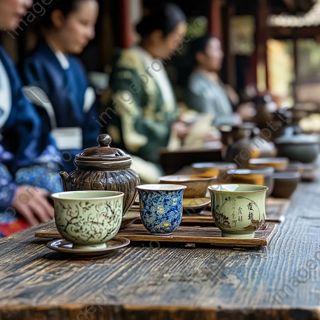 Participants holding a traditional tea ceremony outdoors - Image 4