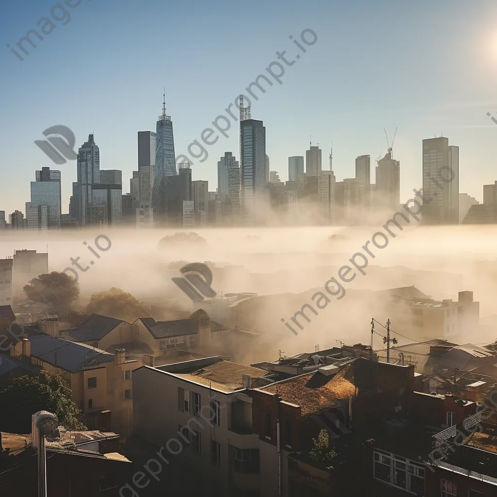 Rooftop view of a city skyline covered in morning fog - Image 3