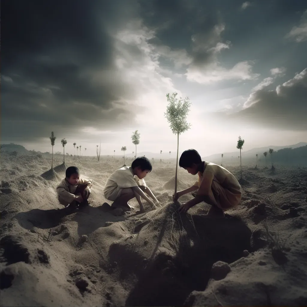 Children planting trees in a cleared forest area - Image 2