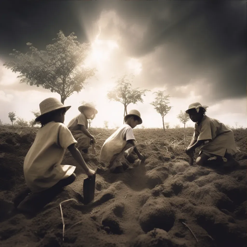 Children planting trees in a cleared forest area - Image 3