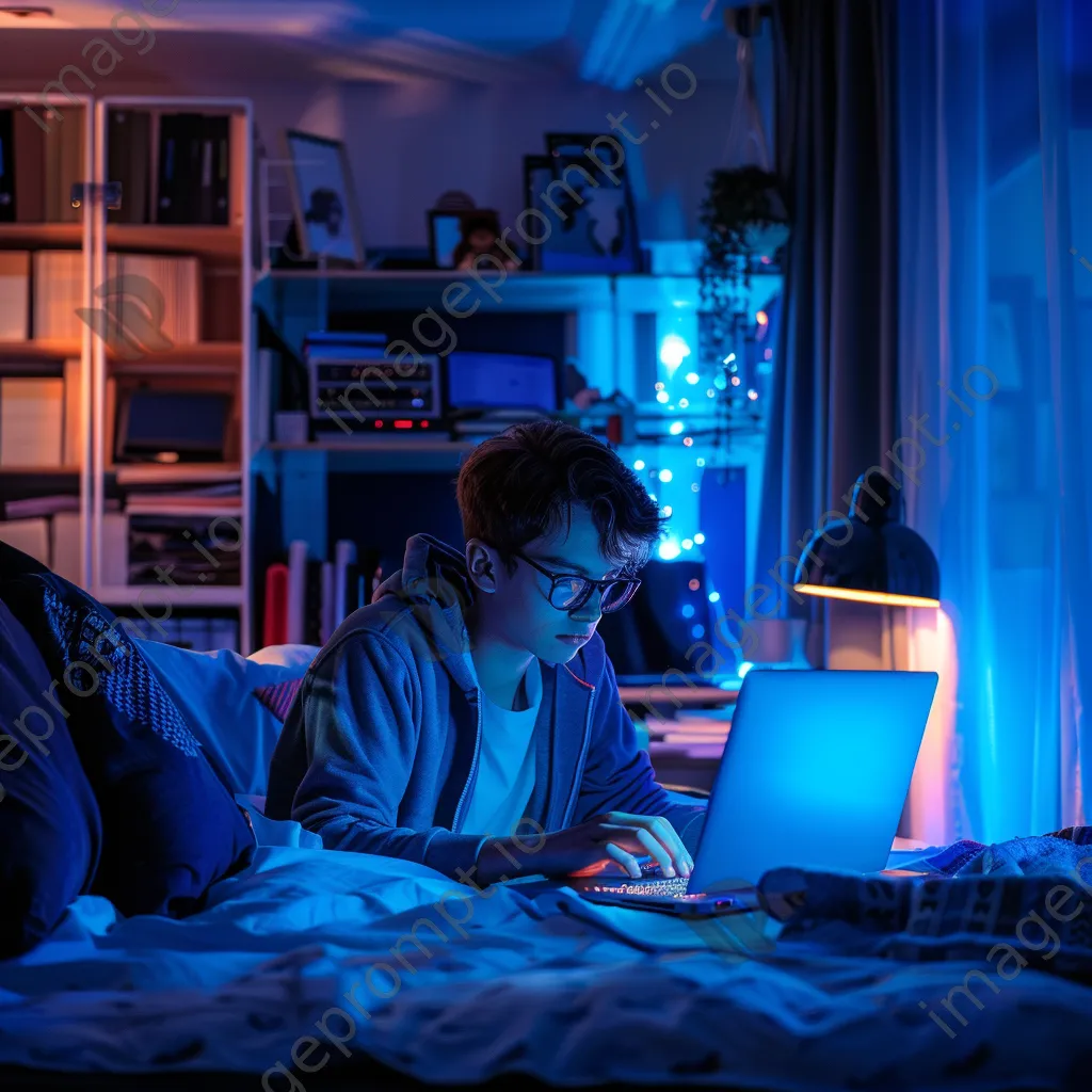 Teenager programming on laptop in a modern bedroom - Image 3