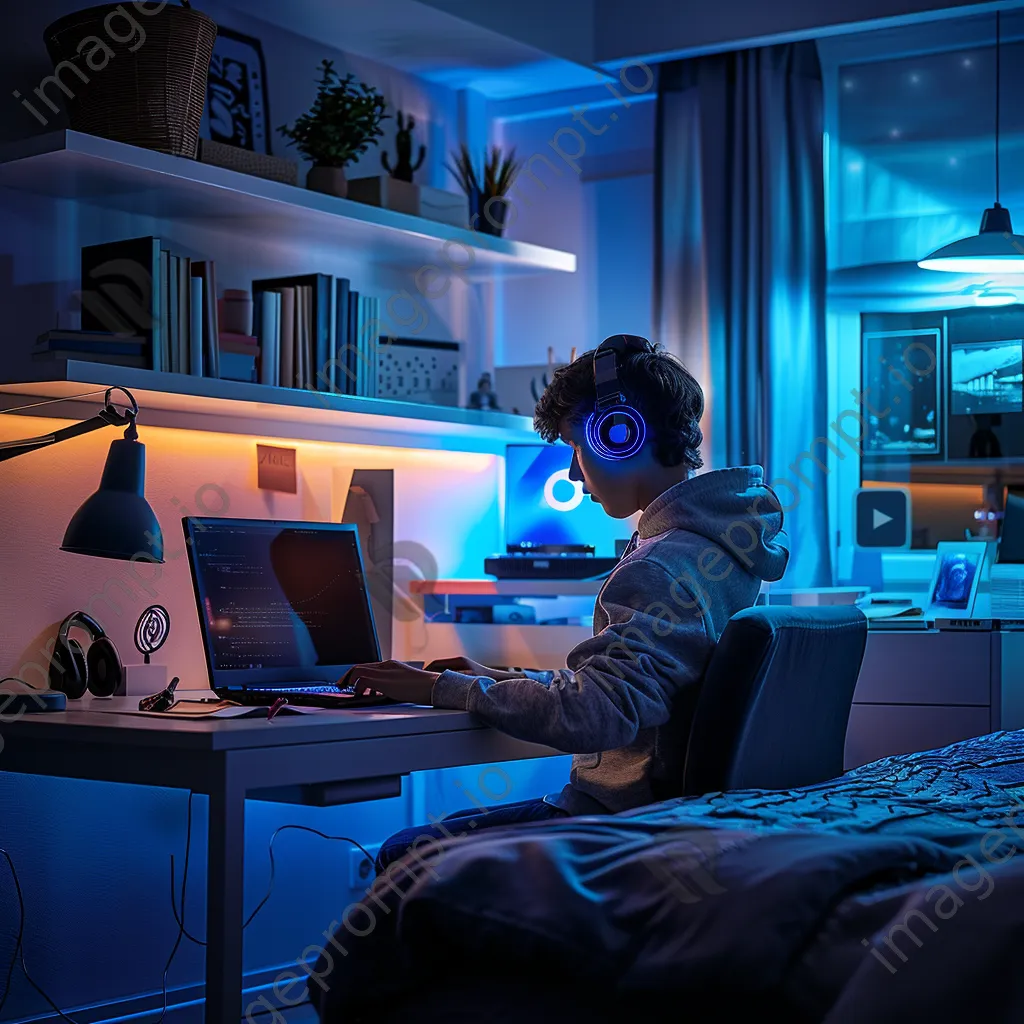 Teenager programming on laptop in a modern bedroom - Image 4