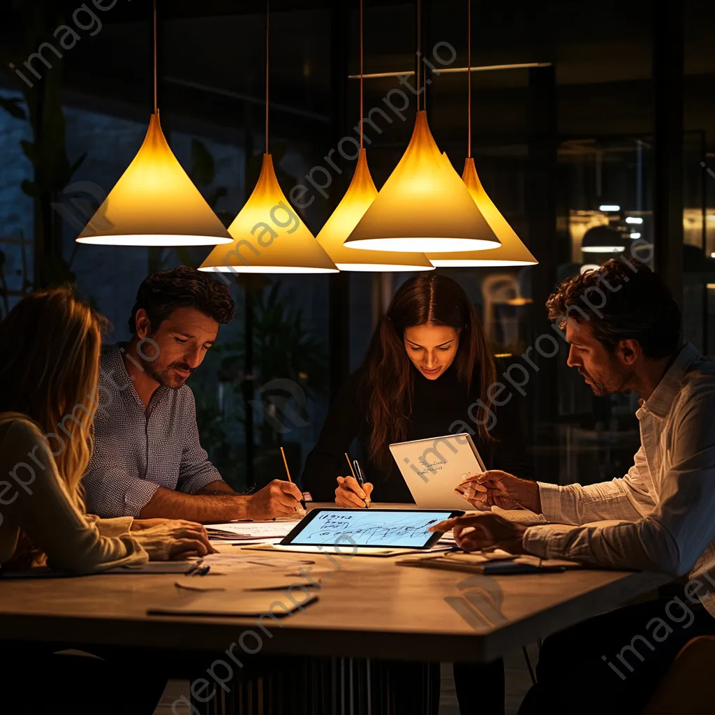 Team brainstorming with digital tablet around a round table - Image 2