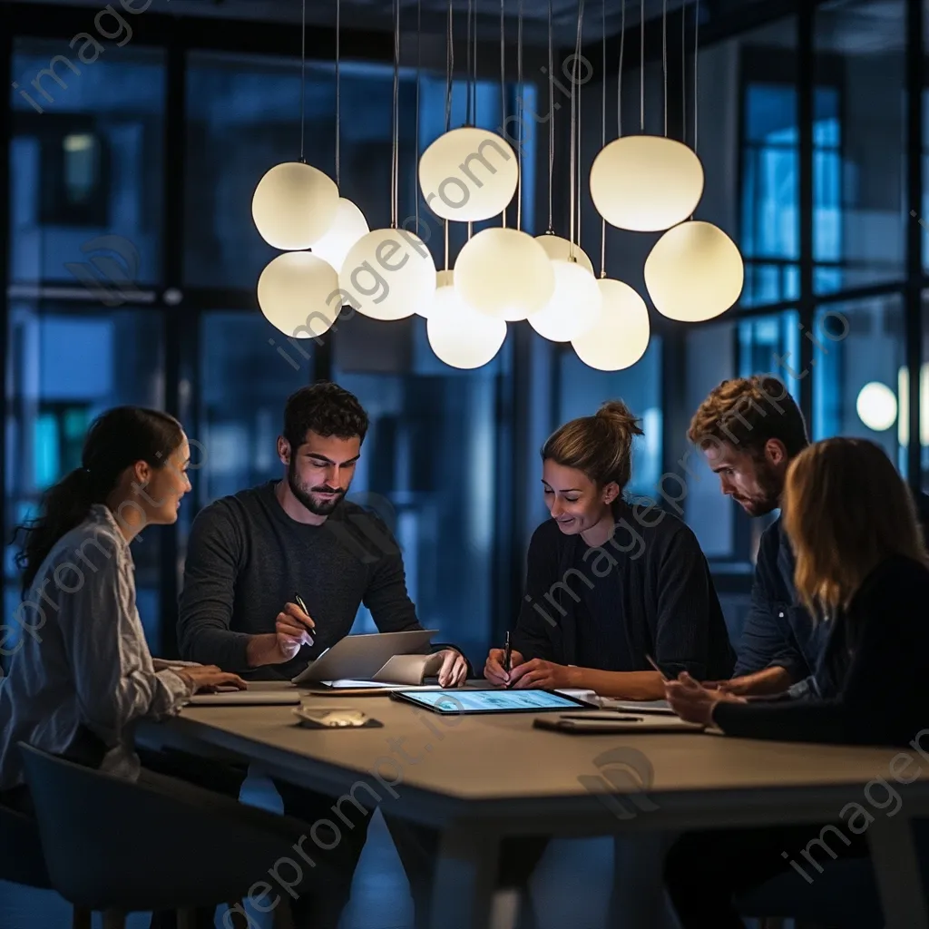 Team brainstorming with digital tablet around a round table - Image 4