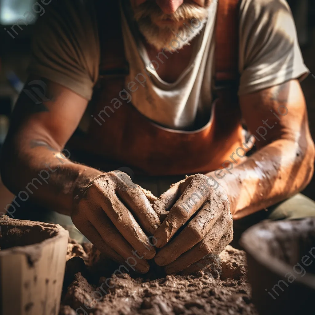 Artisan shaping wet clay into bricks in a workshop - Image 3