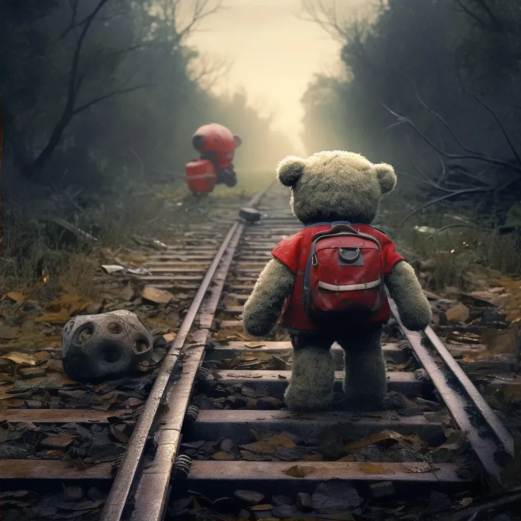 Illustration of a lost teddy bear finding its way back home with the help of toys and dolls - Image 2