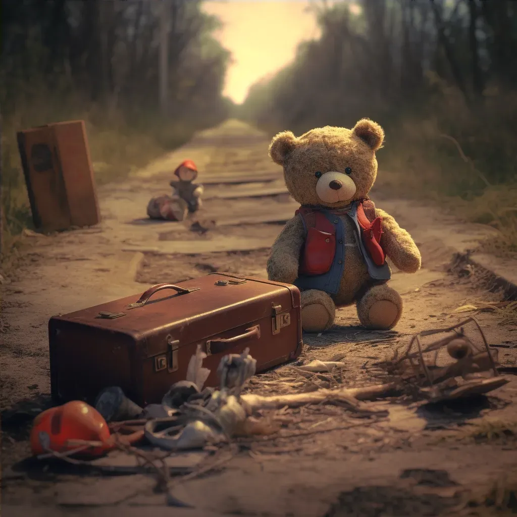 Illustration of a lost teddy bear finding its way back home with the help of toys and dolls - Image 4