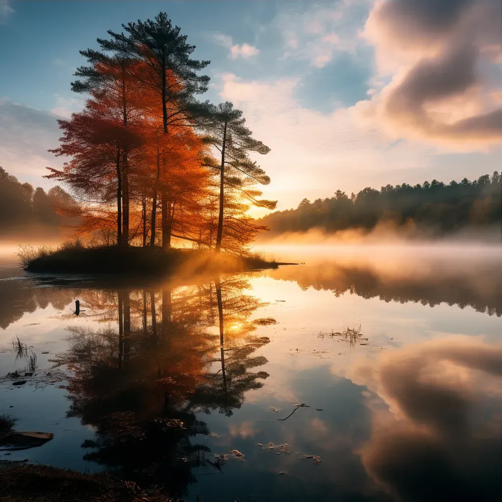 Tranquil Autumn Lake at Sunrise